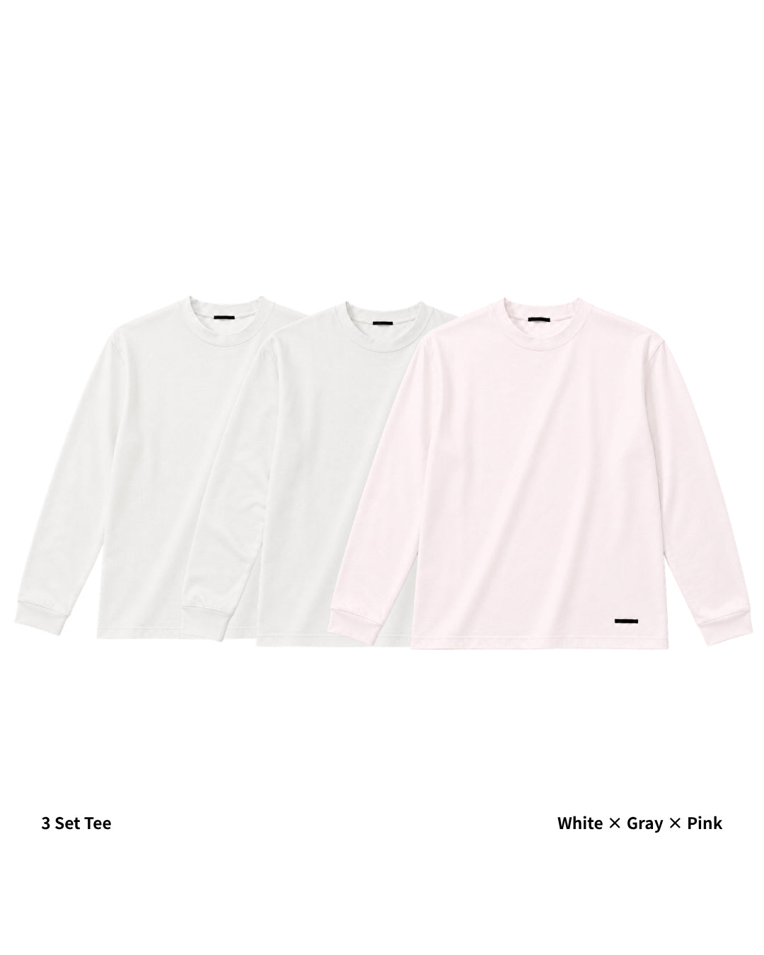 L/S Tee 3pac(White × Gray × Pink)